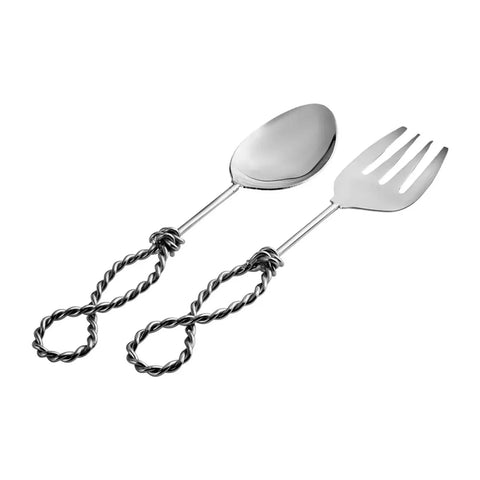 Karaca Rope Serving Spoon and Fork Set, Silver