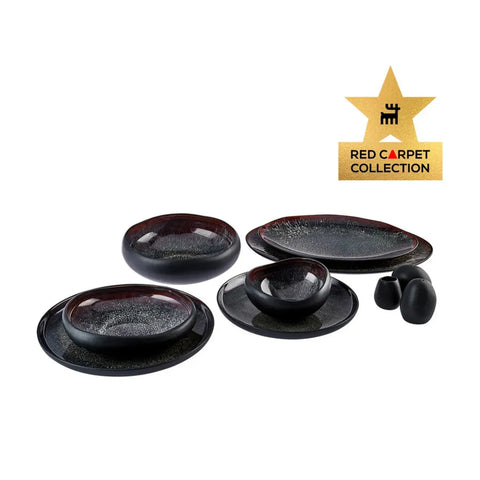 Karaca Red Carpet Collection Streamline 59-Piece Galactic Reactive Glaze Dinner Set for 12 People, Black