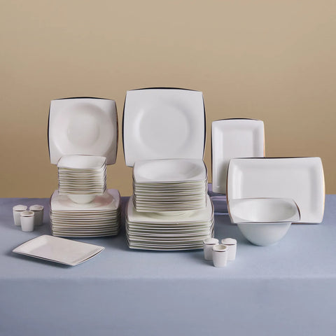 Karaca Fine Pearl New Agate 58-Piece Dinner Set for 12 People, White Platinum