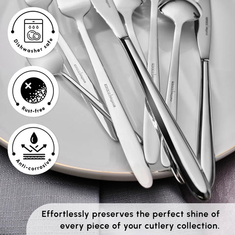 Karaca New Flow 84-Piece Stainless Steel Cutlery Set for 12 People, Silver