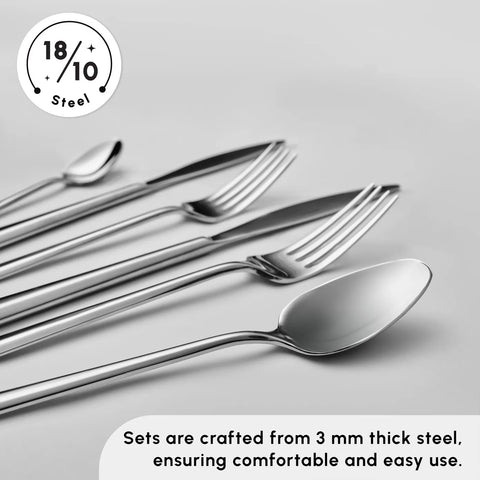 Karaca New Flow 84-Piece Stainless Steel Cutlery Set for 12 People, Silver