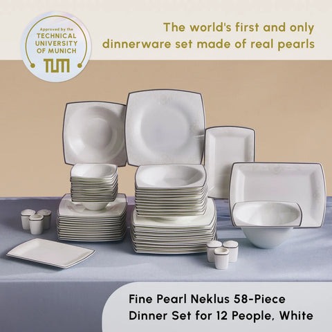 Karaca Neklus 58-Piece Fine Pearl Dinner Set for 12 People, Gold