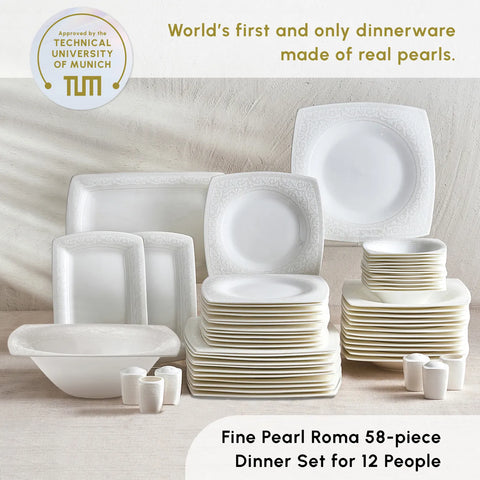 Karaca Roma 58-Piece Fine Pearl Dinner Set for 12 People, White