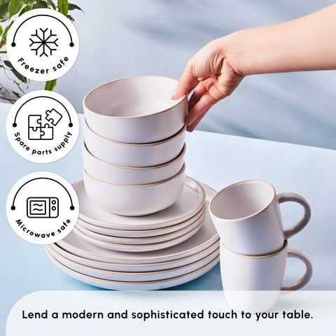 Karaca Hope 24-Piece Stoneware Dinner Set for 6 People, White Gold