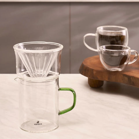 Karaca Draco Brewy Glass Pour Over Coffee Maker Set with Stand, 450ml, Green