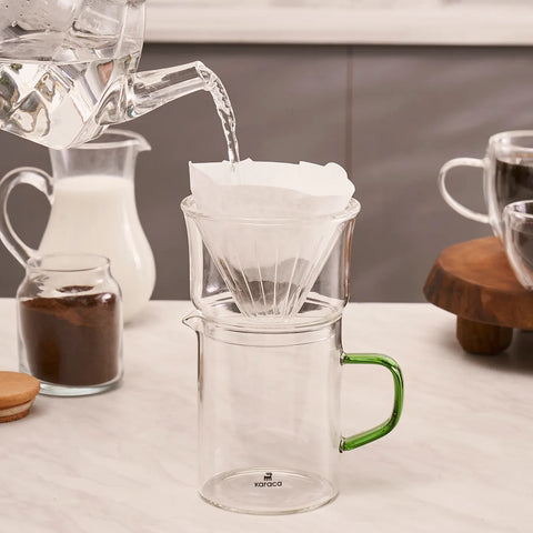 Karaca Draco Brewy Glass Pour Over Coffee Maker Set with Stand, 450ml, Green