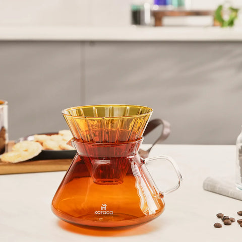 Karaca Winx Brewy Glass Pour Over Coffee Maker Set with Stand, 650ml, Orange