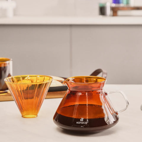 Karaca Winx Brewy Glass Pour Over Coffee Maker Set with Stand, 650ml, Orange