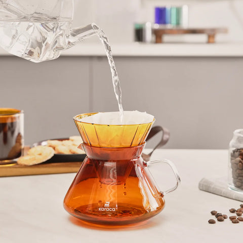 Karaca Winx Brewy Glass Pour Over Coffee Maker Set with Stand, 650ml, Orange