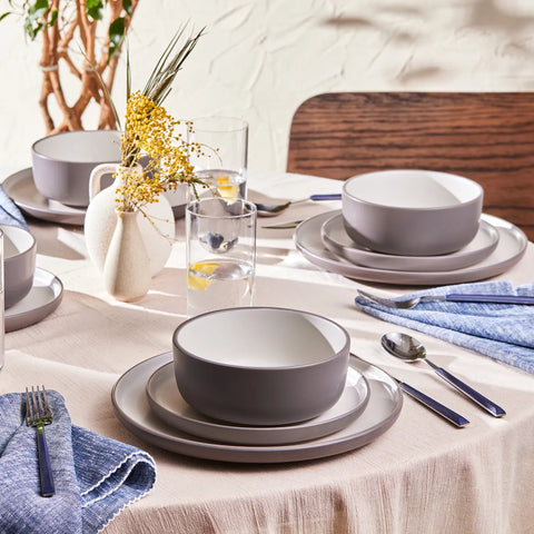 Karaca Riley 18-Piece Stoneware Dinner Set for 6 People, Grey