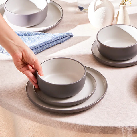 Karaca Riley 18-Piece Stoneware Dinner Set for 6 People, Grey