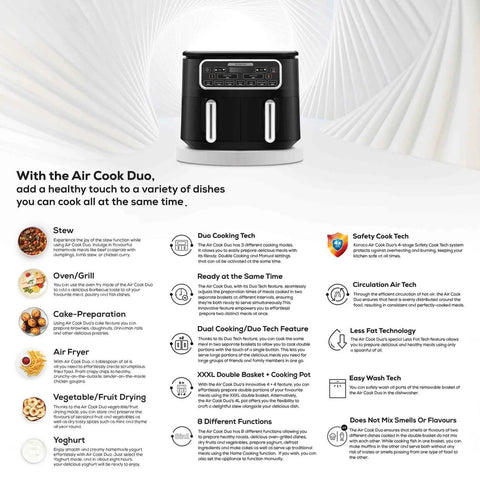 Karaca Air Cook Duo 2-in-1 Air Fryer with Stew Function, 8L, 2500W, Starlight