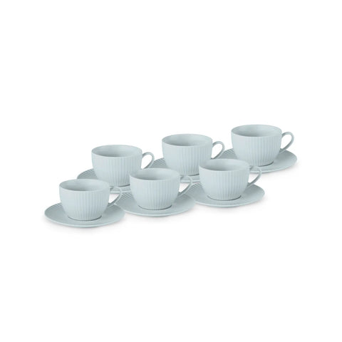 Karaca Seashell 12-Piece Porcelain Tea Cup and Saucer Set for 6 People, 200ml, Blue