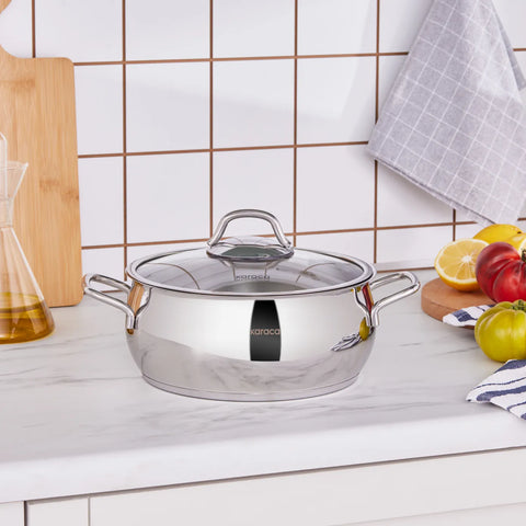 Karaca Emirgan Stainless Steel Stockpot with Lid, 22cm, Silver