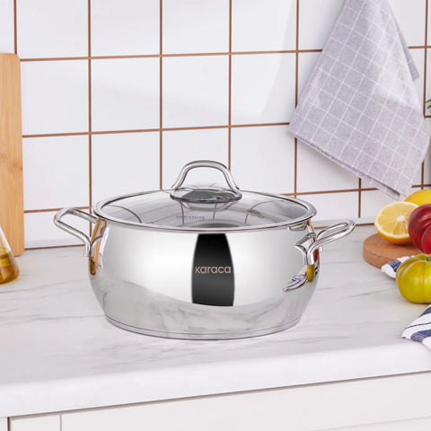 Karaca Emirgan Stainless Steel Stockpot with Lid, 24cm, Silver