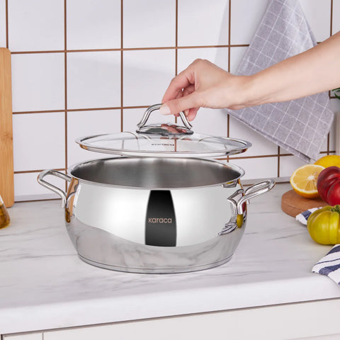 Karaca Emirgan Stainless Steel Stockpot with Lid, 24cm, Silver