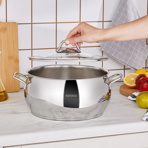 Karaca Emirgan Stainless Steel Stockpot with Lid, 26cm, Silver