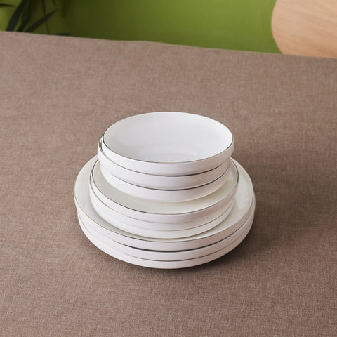 Karaca Streamline New Saturn 12-Piece Bone China Dinner Set for 4 People, Platinum