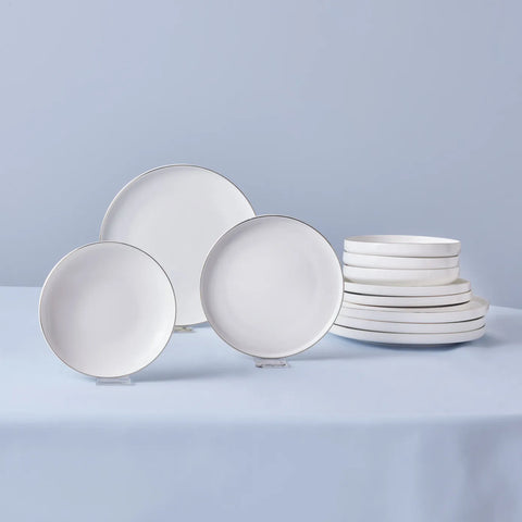 Karaca Streamline New Saturn 12-Piece Bone China Dinner Set for 4 People, Platinum