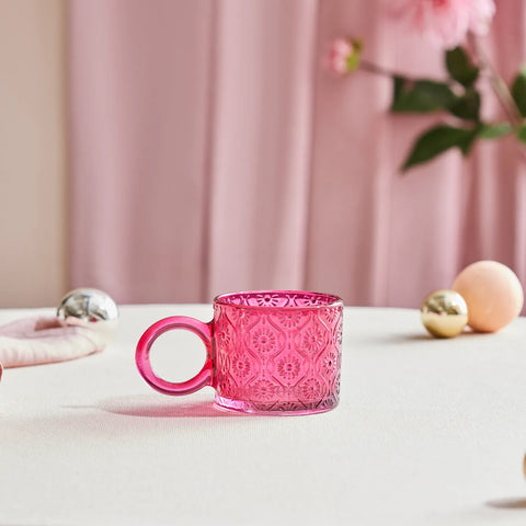 Karaca Miracle Glass Mug, 240ml, Pink Circle