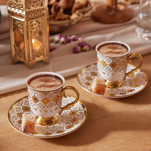 Karaca Afife 4-Piece Porcelain Coffee Cup Set for 2 People, 80 ml, White Multi