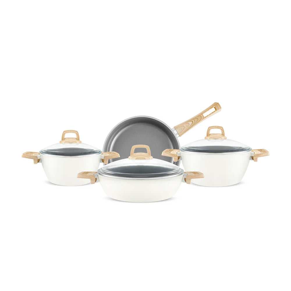 Karaca Swiss Crystal 7-Piece Non-Stick Induction Cookware Set, Creamy