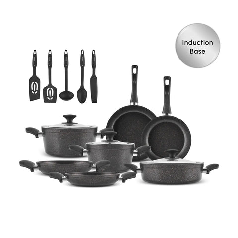 Karaca Blackgold Biogranite 15-Piece Induction Cookware Set, Black Gold