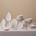 Karaca Streamline Saki 59-Piece Bone China Dinner Set for 12 People, White Gold