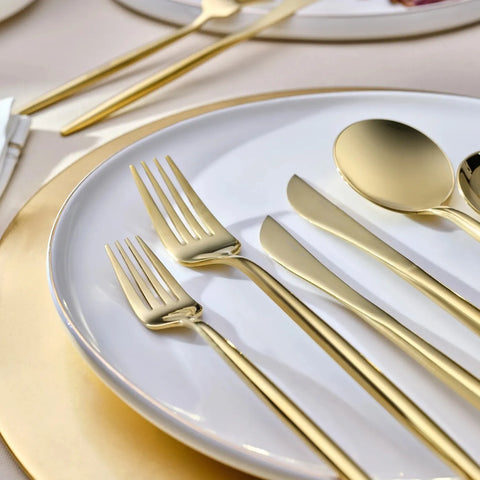 Karaca Jupiter 84-Piece Stainless Steel Cutlery Set for 12 People, Shiny Gold