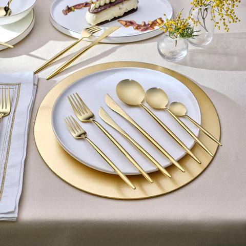 Karaca Jupiter 84-Piece Stainless Steel Cutlery Set for 12 People, Shiny Gold