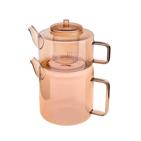 Karaca Flat Borosilicate Glass Teapot, Amber