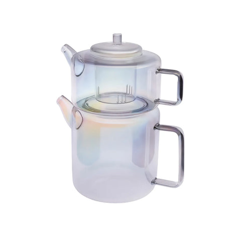 Karaca Flat Borosilicate Glass Luster Teapot, Multi