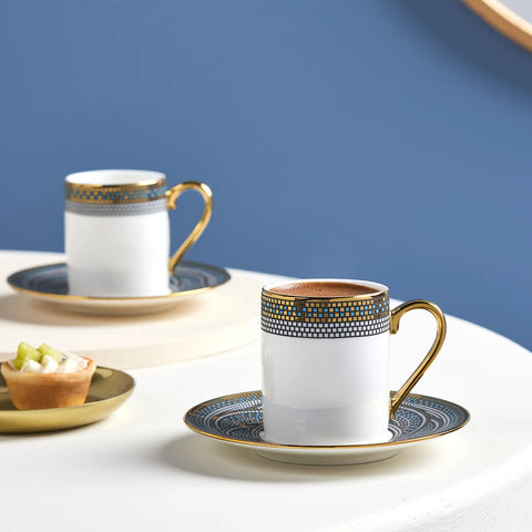 Karaca Umut 4-Piece Bone China Espresso Turkish Coffee Cup Set for 2 People, 90ml, Multi