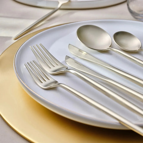 Karaca Jupiter 84-Piece Stainless Steel Cutlery Set for 12 People, Matte Champain Gold