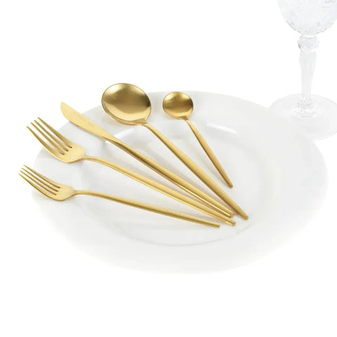 Karaca Orion 30-Piece Stainless Steel Cutlery Set for 6 People, Matte Gold