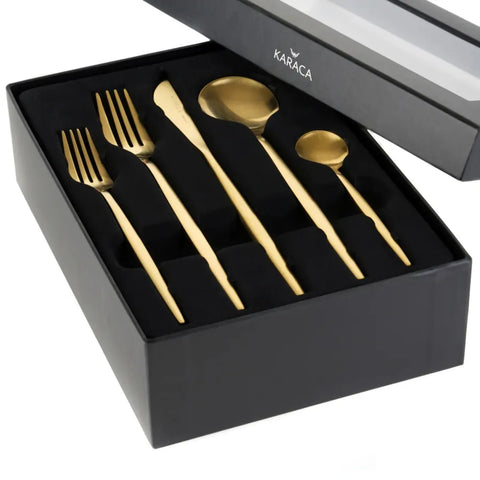 Karaca Orion 30-Piece Stainless Steel Cutlery Set for 6 People, Matte Gold