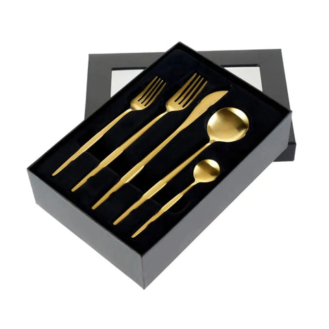 Karaca Orion 30-Piece Stainless Steel Cutlery Set for 6 People, Matte Gold