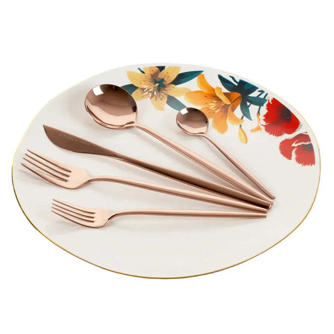 Karaca Orion 30-Piece Stainless Steel Cutlery Set for 6 People, Shiny Rose Gold