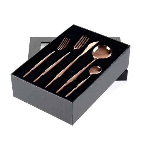 Karaca Orion 30-Piece Stainless Steel Cutlery Set for 6 People, Shiny Rose Gold