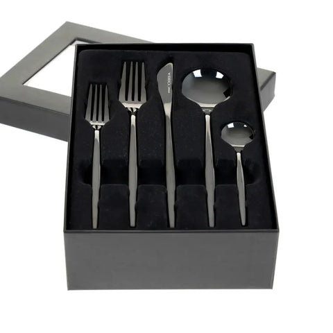 Karaca Orion 30-Piece Stainless Steel Cutlery Set for 6 People, Shiny Black