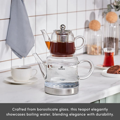 Karaca Dora Borosilicate Glass Teapot Set, Medium, Transparent