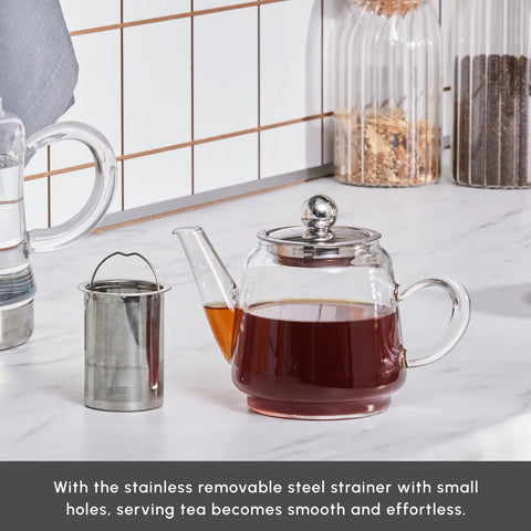 Karaca Dora Borosilicate Glass Teapot Set, Medium, Transparent