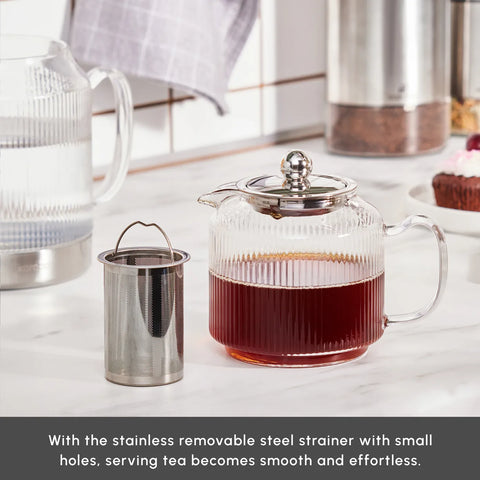 Karaca Kelly Borosilicate Glass Induction Teapot Set, Medium, Transparent Silver