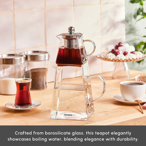 Karaca Giza Borosilicate Glass Teapot Set, Transparent