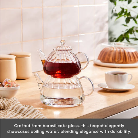 Karaca Lori Borosilicate Glass Teapot Set, Transparent