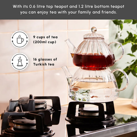 Karaca Lori Borosilicate Glass Teapot Set, Transparent