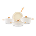 Karaca Swiss Crystal Woody 7-Piece Non-Stick Induction Cookware Set, Cream