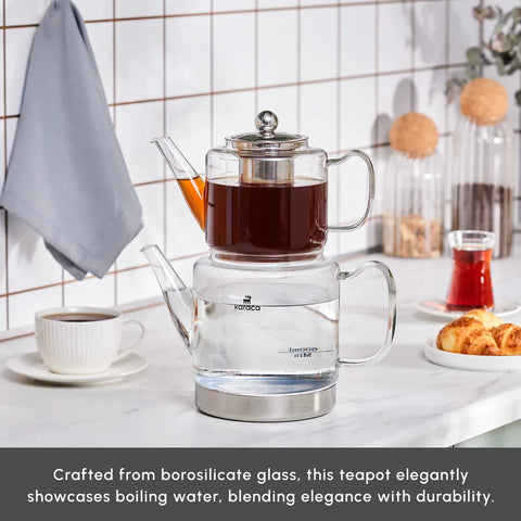 Karaca Dora Borosilicate Glass Induction Teapot Set, Xlarge, Transparent