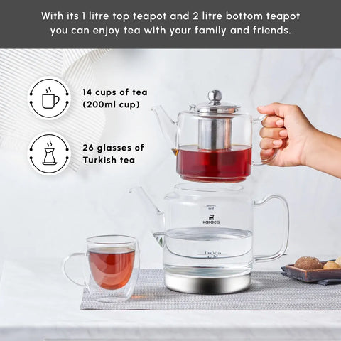 Karaca Dora Borosilicate Glass Induction Teapot Set, Xlarge, Transparent