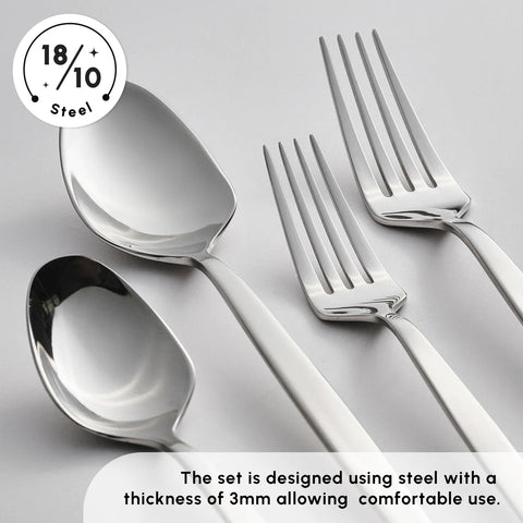 Karaca New Thor 84-Piece Stainless Steel Cutlery Set for 12 People, Silver